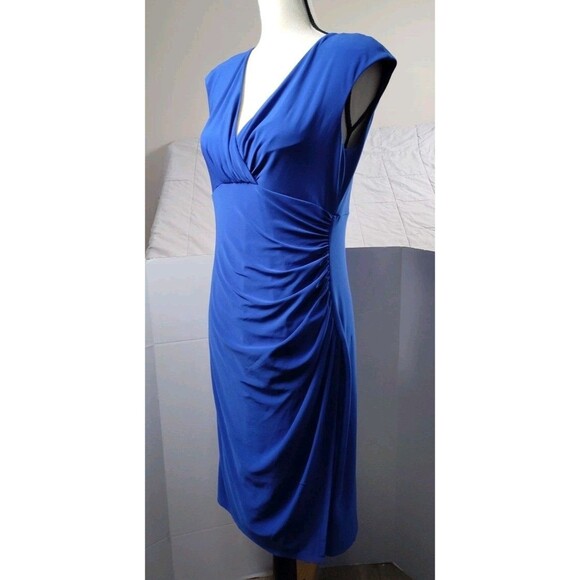 Lauren Ralph Lauren Womens Size 10 Ruched  Stretch Dress Faux Wrap Royal Blue - Picture 2 of 6